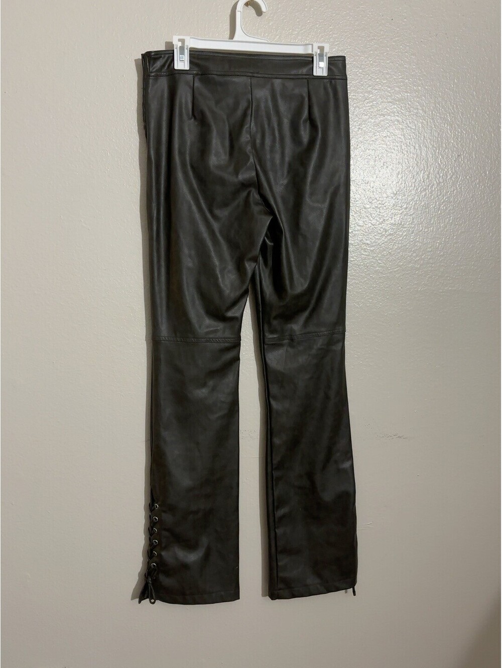 Zara Dark Olive Leather Look Lace Up Pants Medium